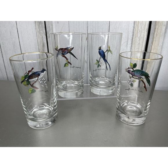 Vintage Set of 4 Hand Painted Bird Tumblers Drinking Glasses - Picture 4 of 7